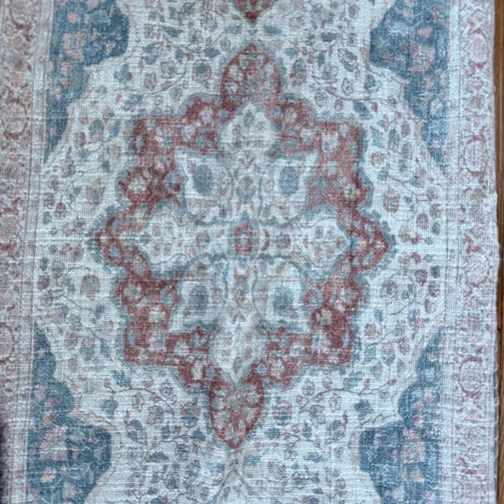 Vintage Turkish Kilim Style Medallion Lumbar Pillow Cover Blue Rose Boho